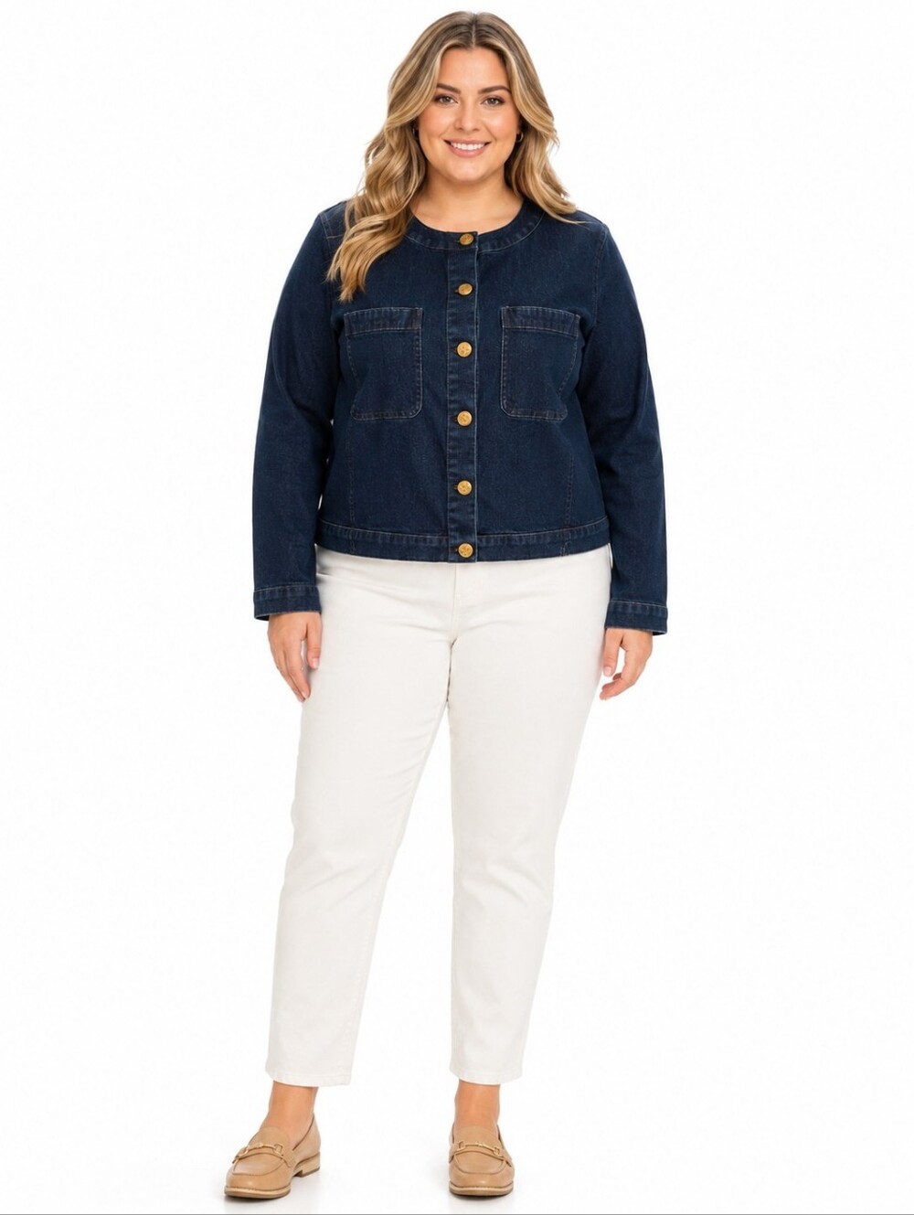 Draper James Denim Jacket Womens 1X Blue Button Front Stretch Cropped